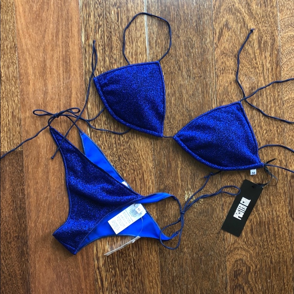 Designer Oseree lumiere string bikini in blue
